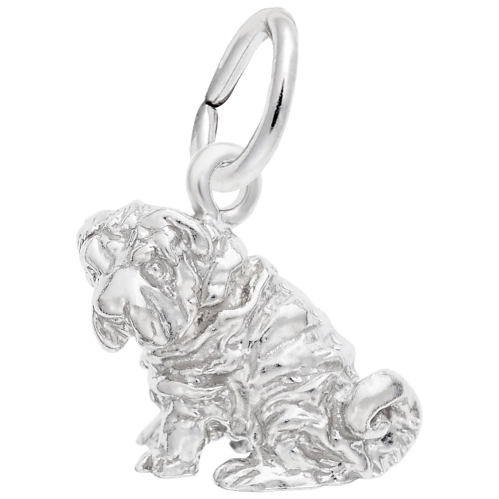Silver dog charm with textured body, shown on a plain white background