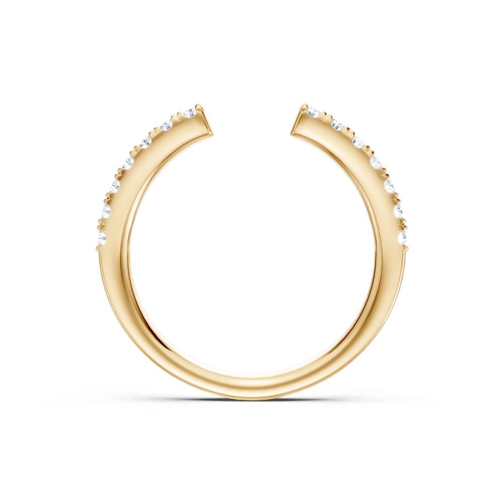 Gold hoop earring with small diamonds on a white background