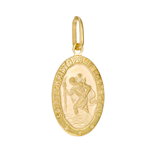 14k Gold 22mm Oval St. Christopher Medal