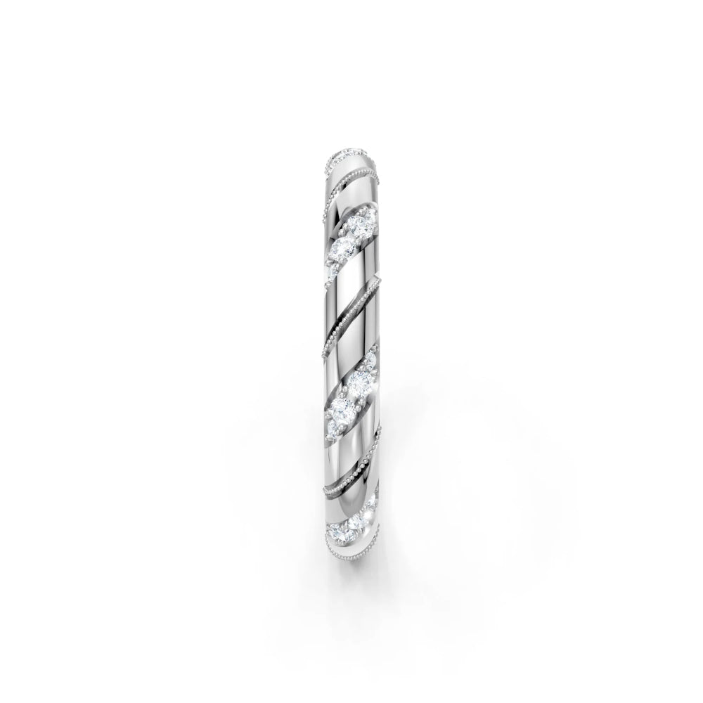 Silver earring with small diamonds on a white background