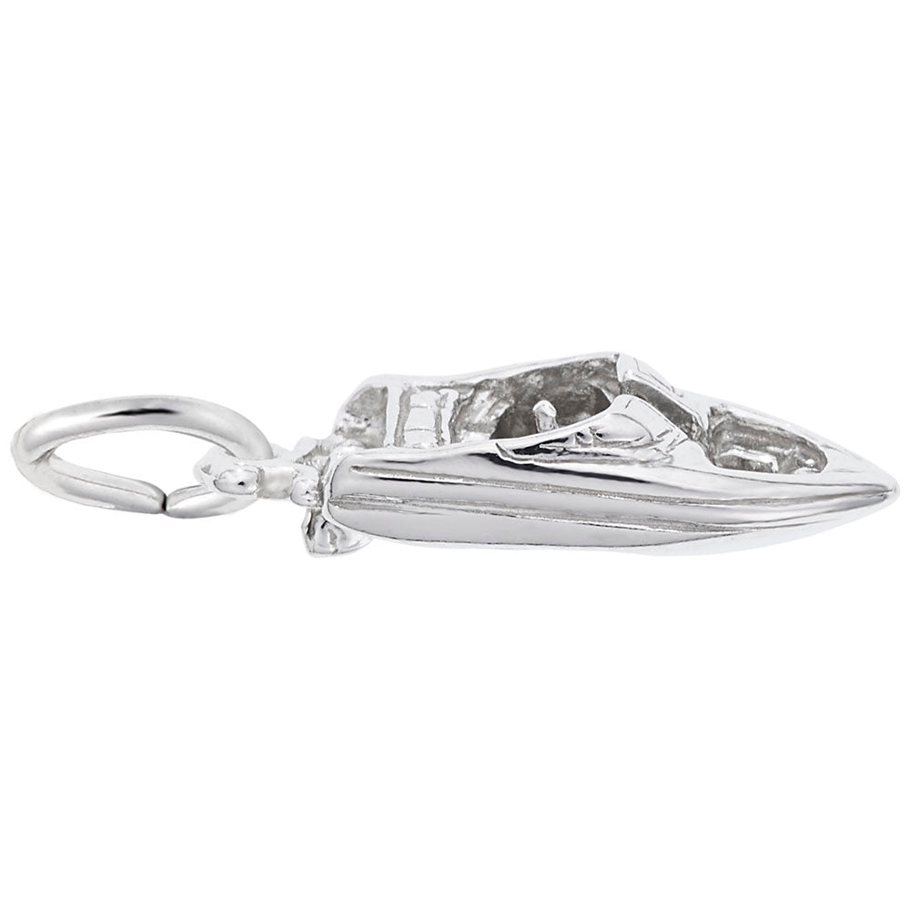 Silver boat-shaped charm on a white background