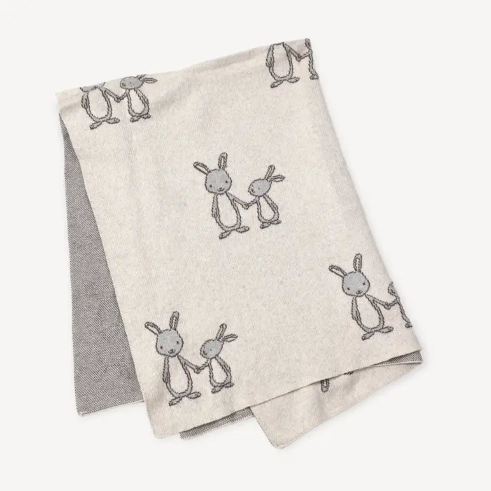 Viverano Organics Bunny Mommy & Me Baby Knit Blanket & Lovey Gift Set
