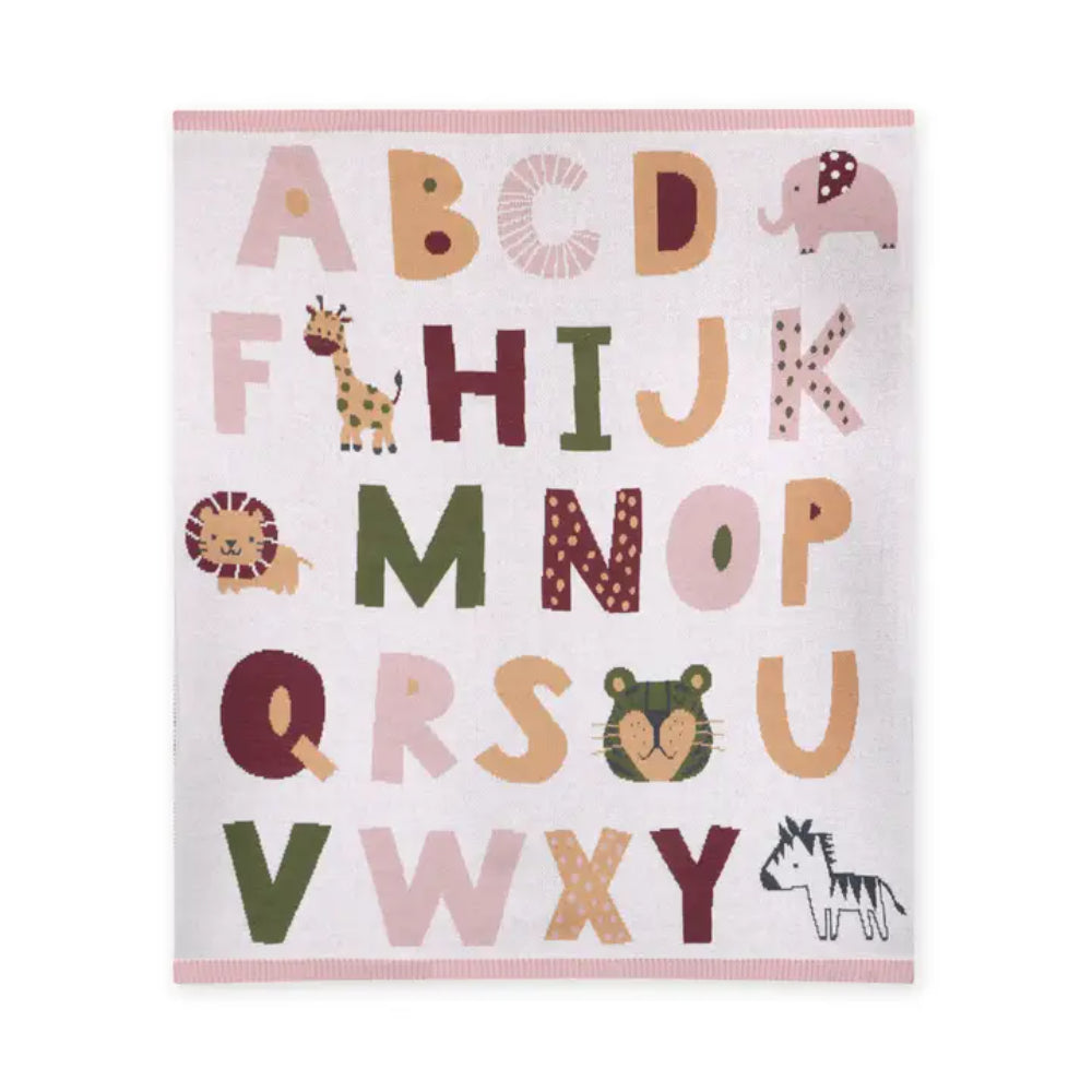 Viverano Organics Alphabet Blush - Organic Jacquard Sweater Knit Baby Blanket