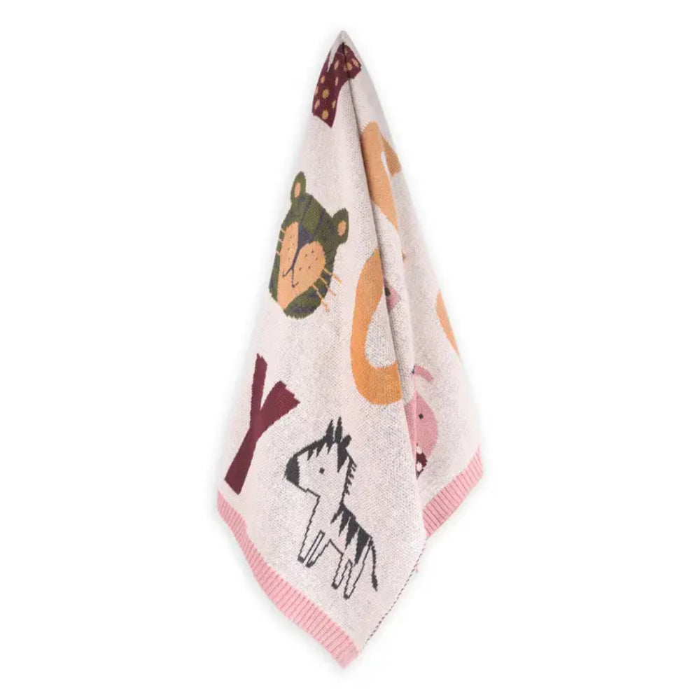 Viverano Organics Alphabet Blush - Organic Jacquard Sweater Knit Baby Blanket