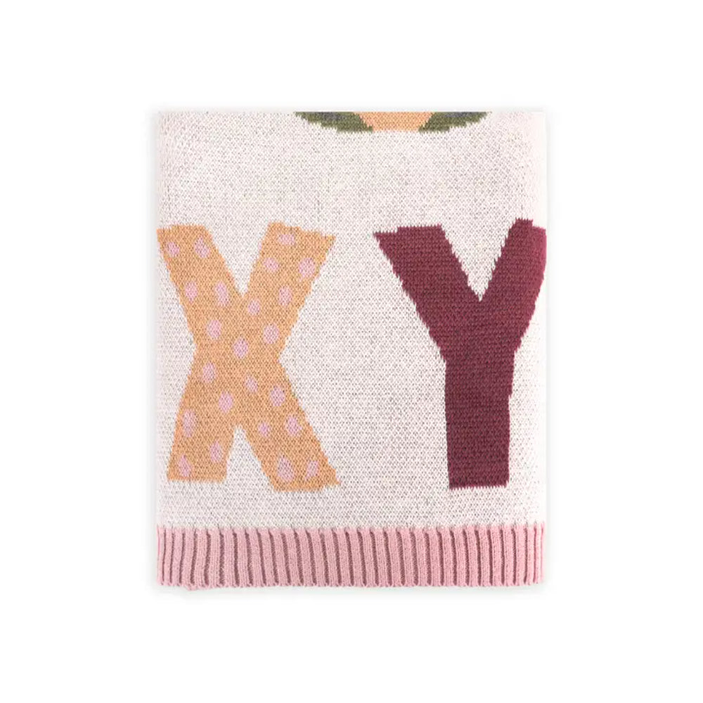Viverano Organics Alphabet Blush - Organic Jacquard Sweater Knit Baby Blanket