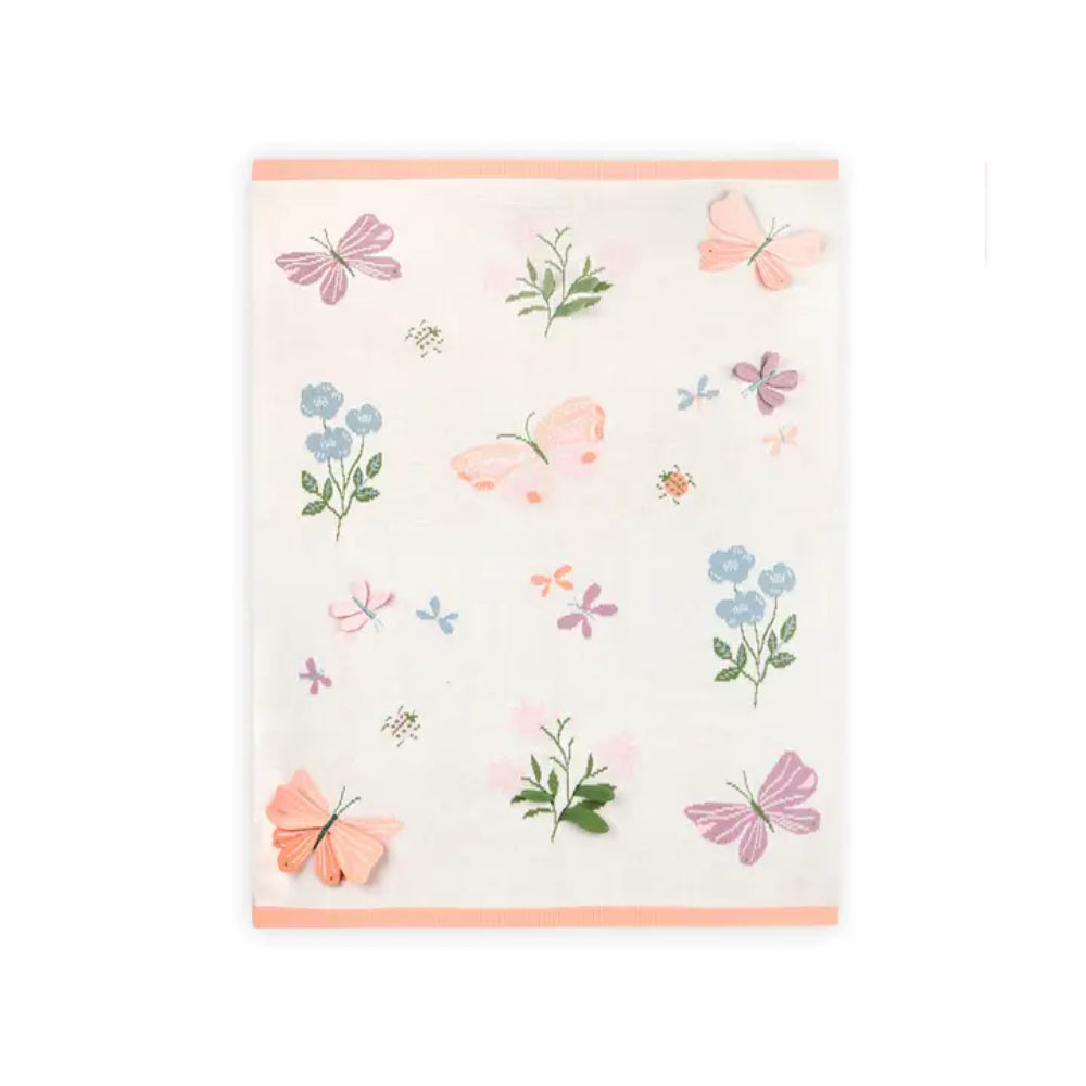 Viverano Organics Bloom Butterfly 3d - Organic Jacquard Knit Baby Blanket