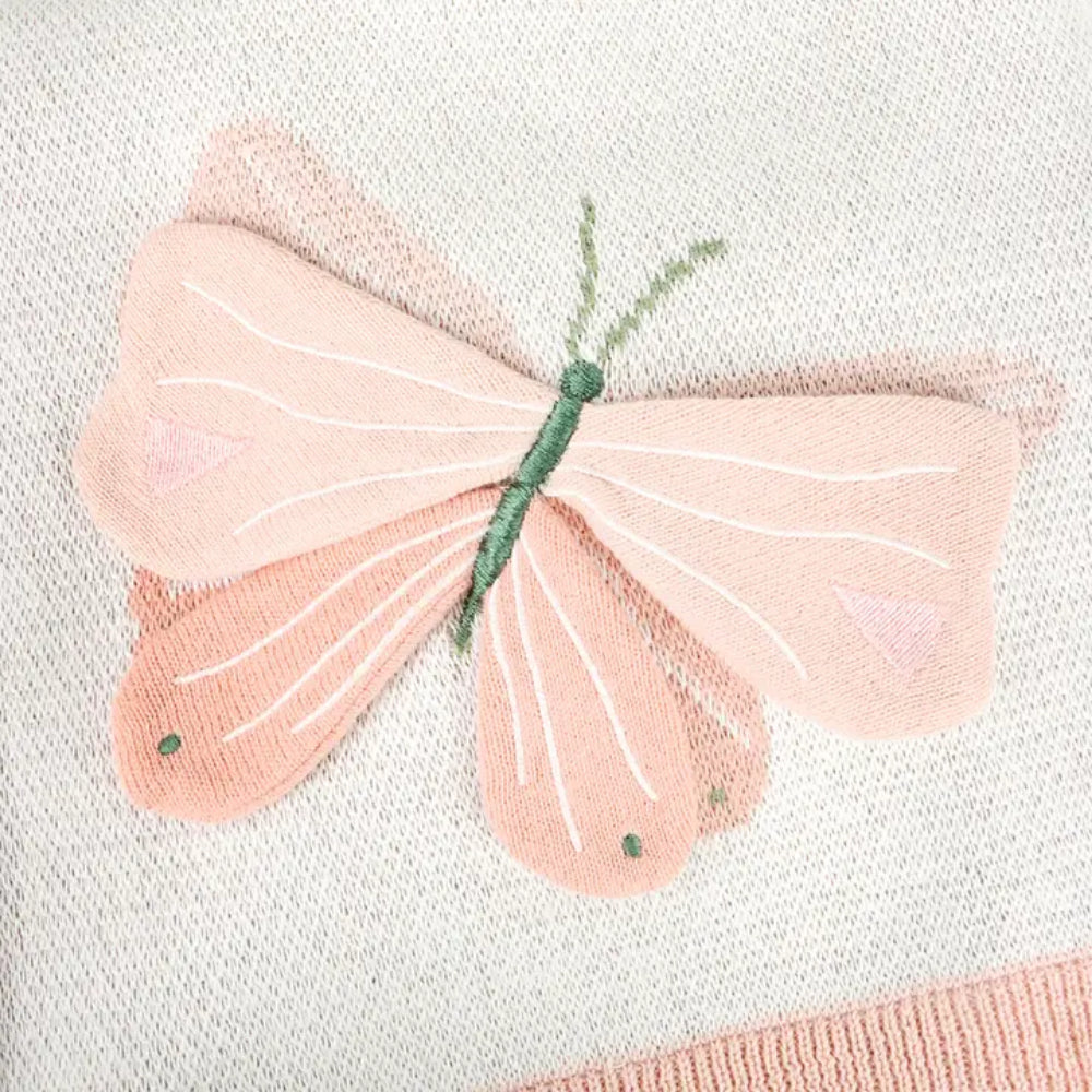 Viverano Organics Bloom Butterfly 3d - Organic Jacquard Knit Baby Blanket