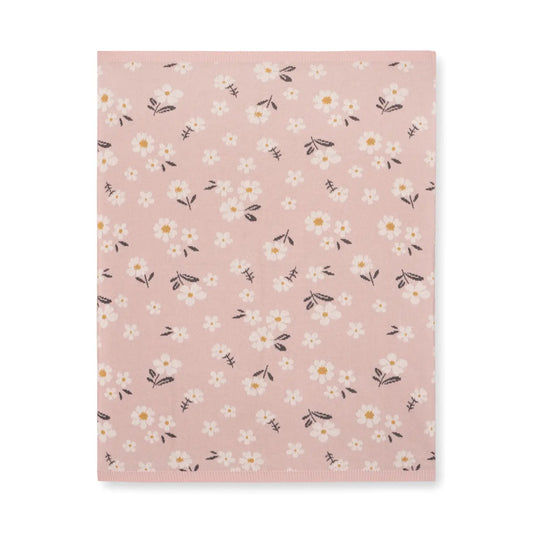 Viverano Organics Organic Jacquard Sweater Knit Baby Blanket-Daisy Floral Blush Pink