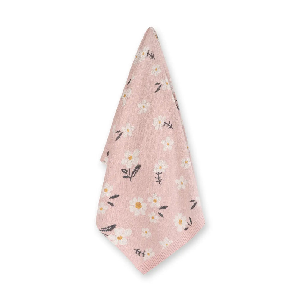 Viverano Organics Organic Jacquard Sweater Knit Baby Blanket-Daisy Floral Blush Pink