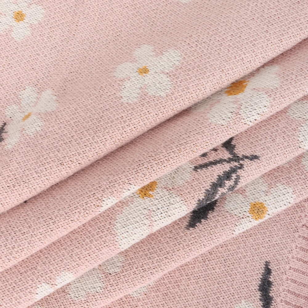 Viverano Organics Organic Jacquard Sweater Knit Baby Blanket-Daisy Floral Blush Pink