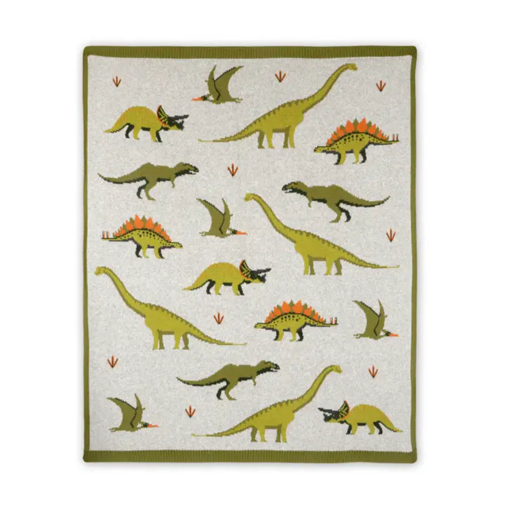 Viverano Organics Green Dinosaur - Organic Jacquard Sweater Knit Baby Blanket