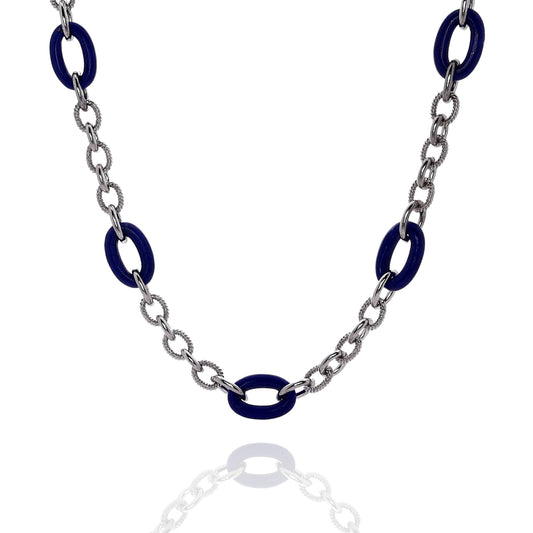 Judith Ripka Sterling Silver Eternity Long Signature Link Lapis Necklace