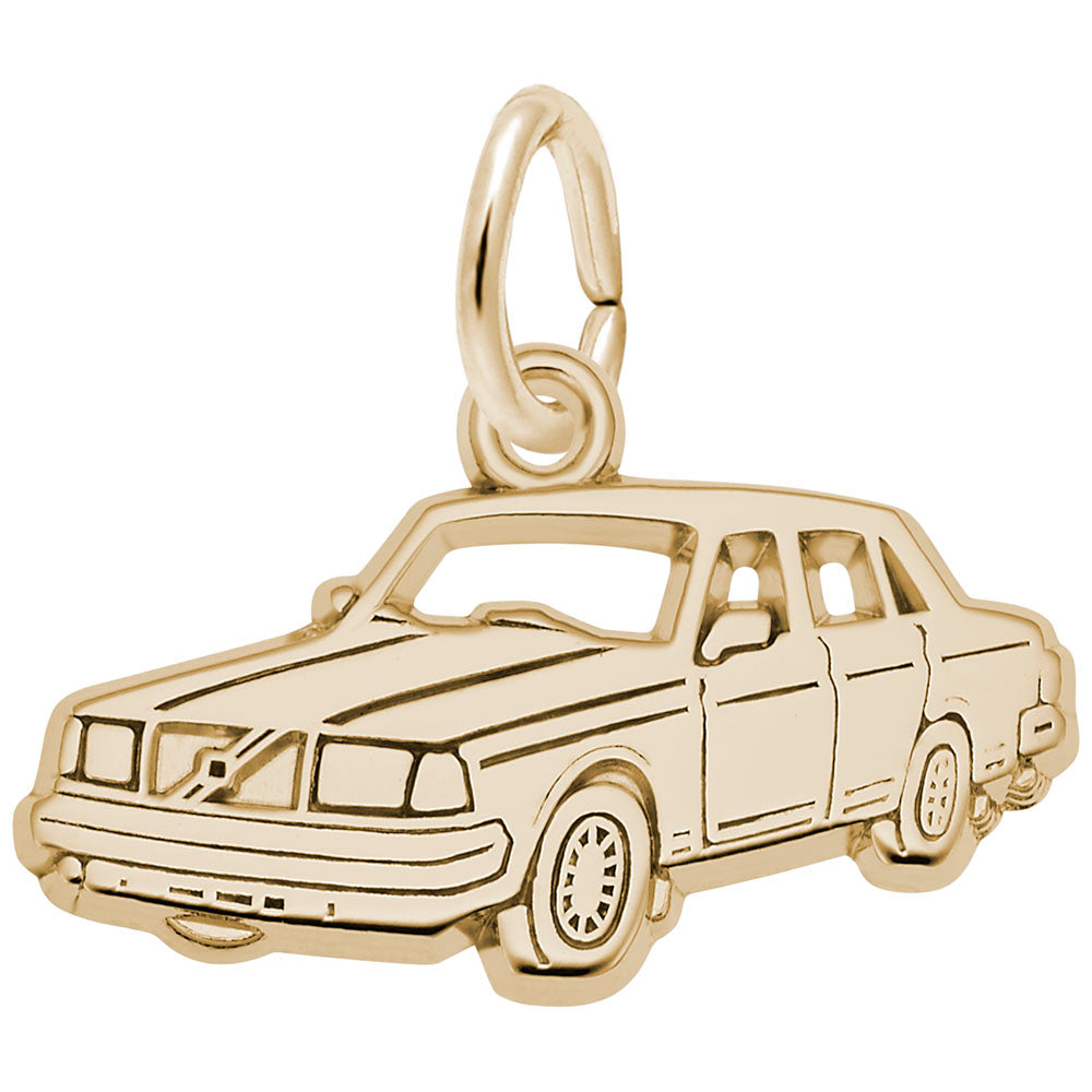 Gold car-shaped pendant on a white background