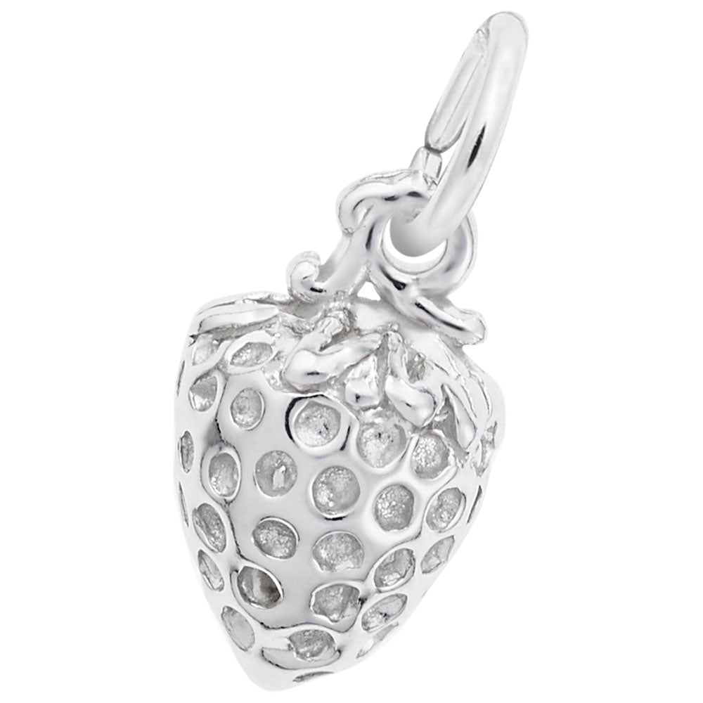 Silver strawberry charm on a white background