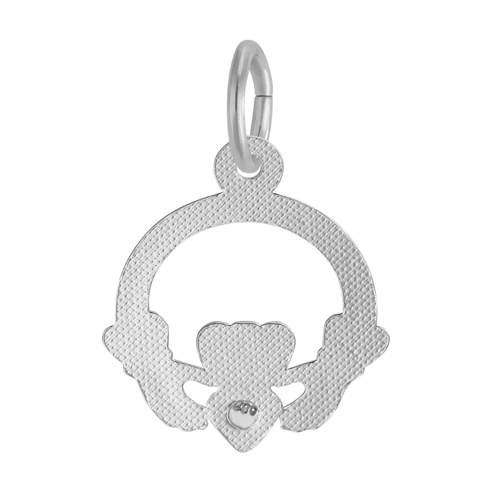Back of Silver Claddagh pendant on a white background