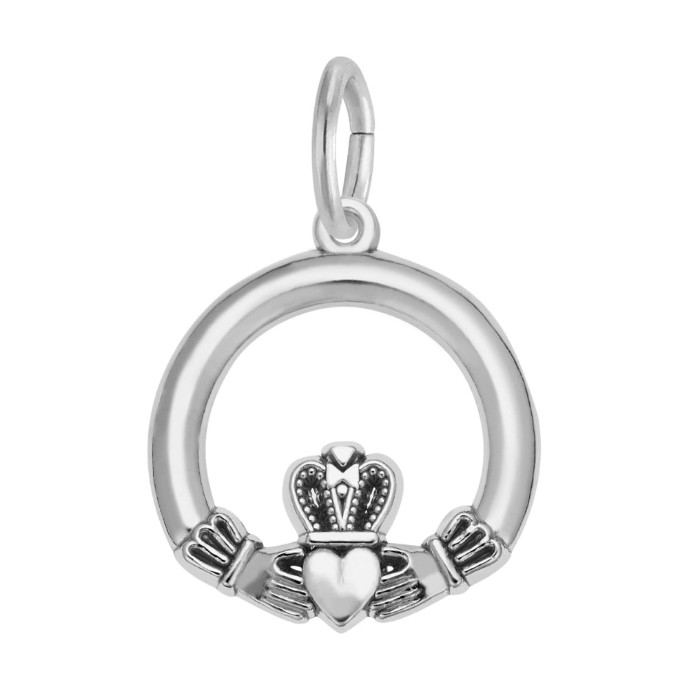Silver Claddagh pendant on a white background
