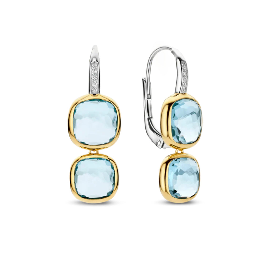 Ti Sento Blue Crystal Leverback Drop Earrings
