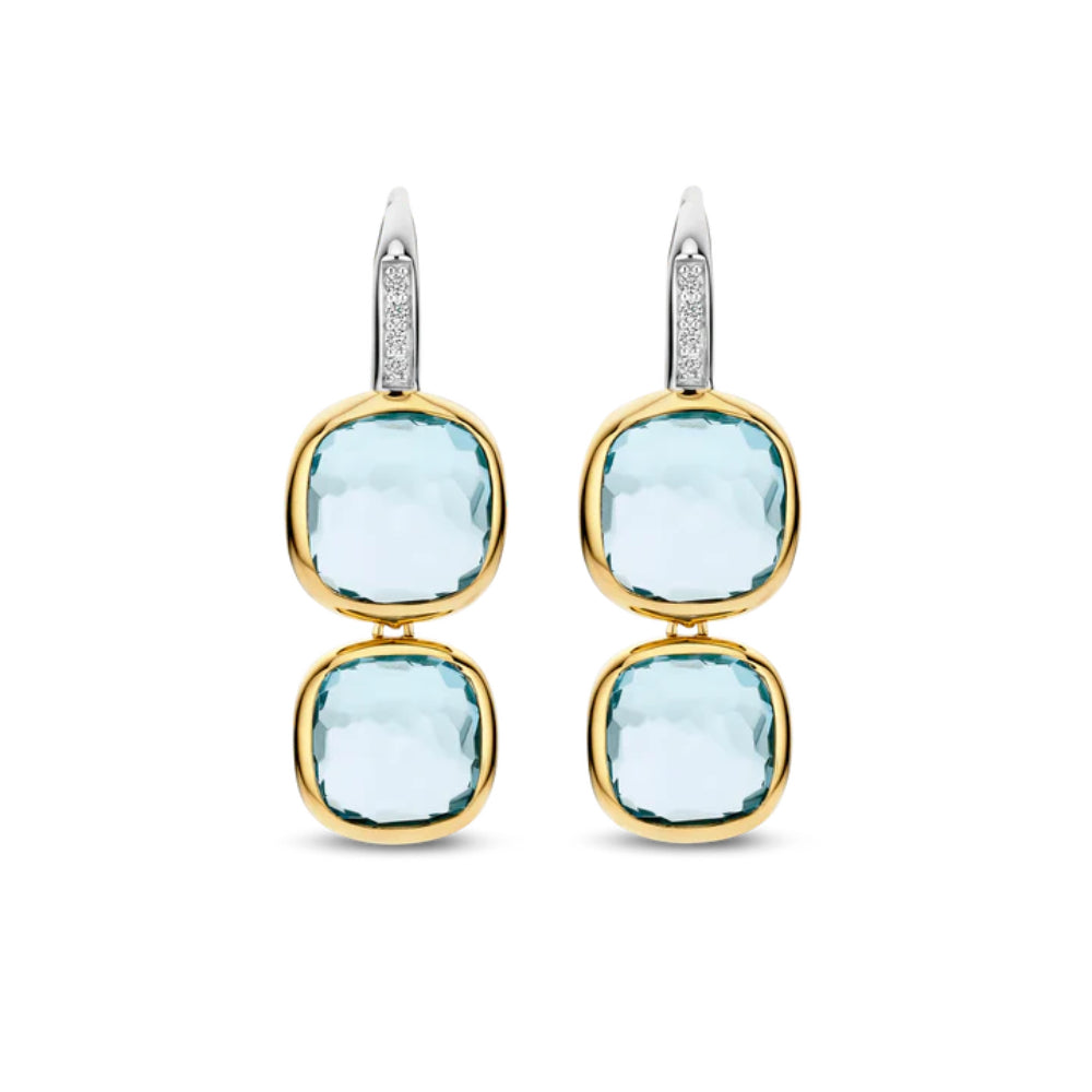 Ti Sento Blue Crystal Leverback Drop Earrings