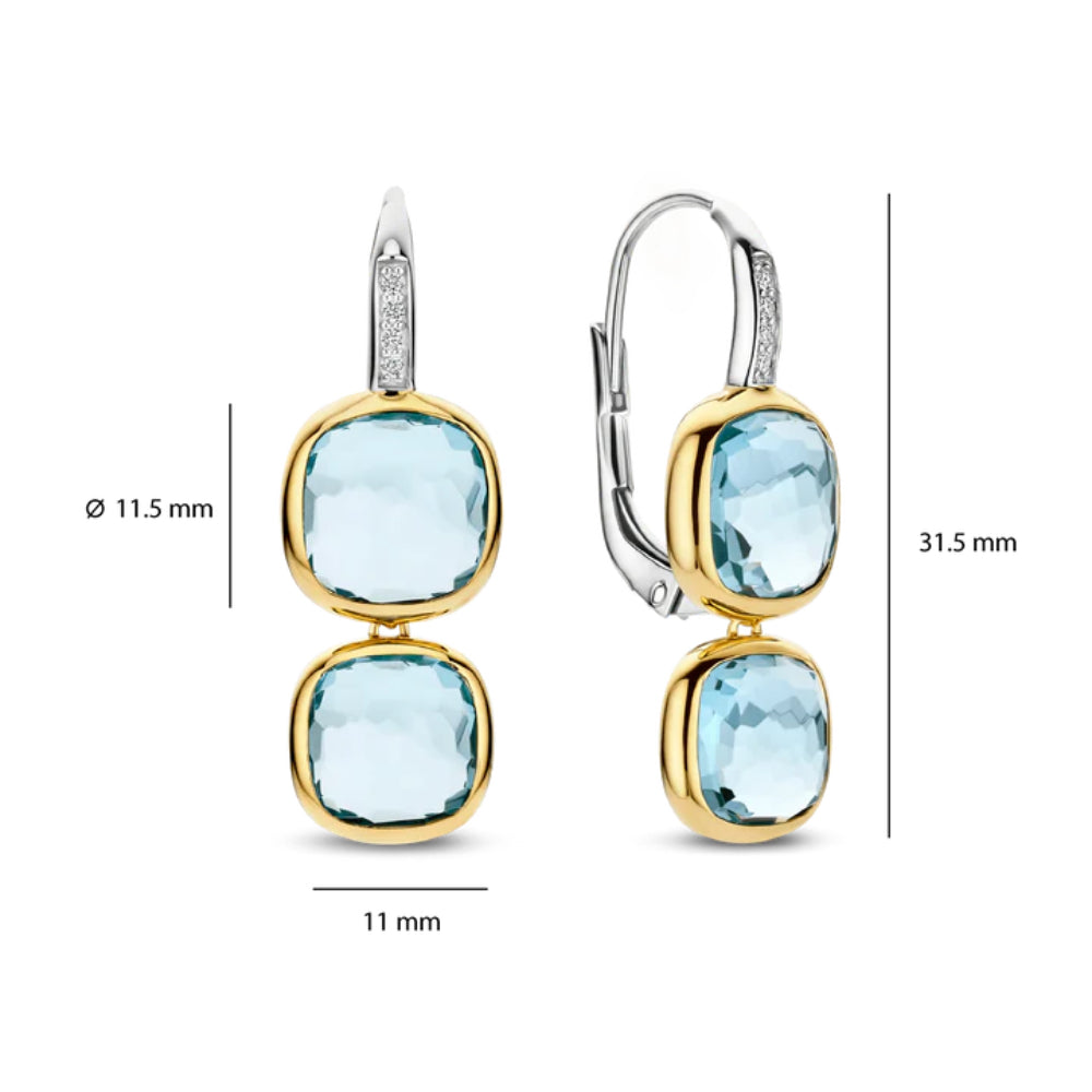 Ti Sento Blue Crystal Leverback Drop Earrings