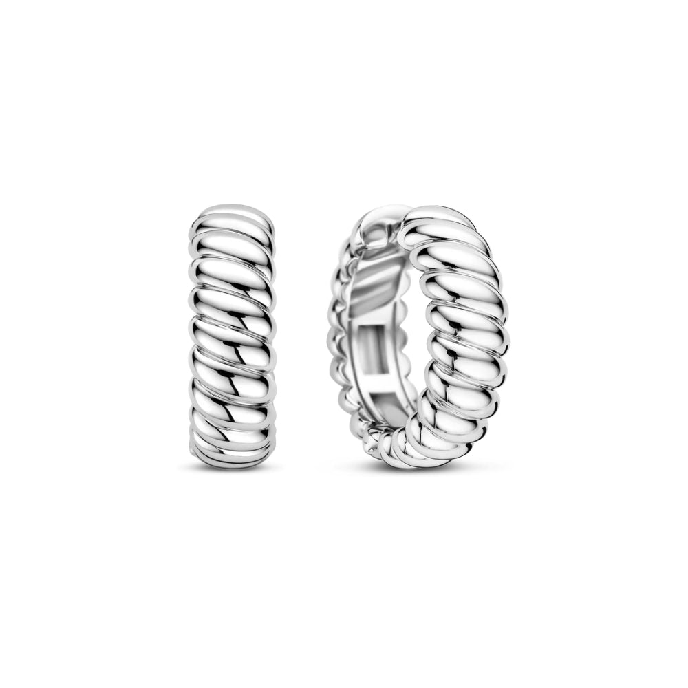 Ti Sento Silver Vintage Collection  Ribbed Hoop Earrings