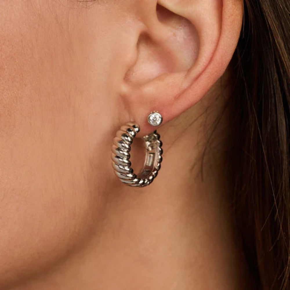 Ti Sento Silver Vintage Collection  Ribbed Hoop Earrings