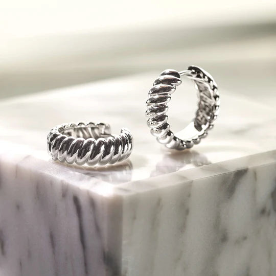 Ti Sento Silver Vintage Collection  Ribbed Hoop Earrings