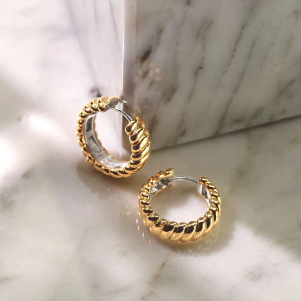 Ti Sento 18k Gold Plate Vintage Ribbed Hoop Earrings