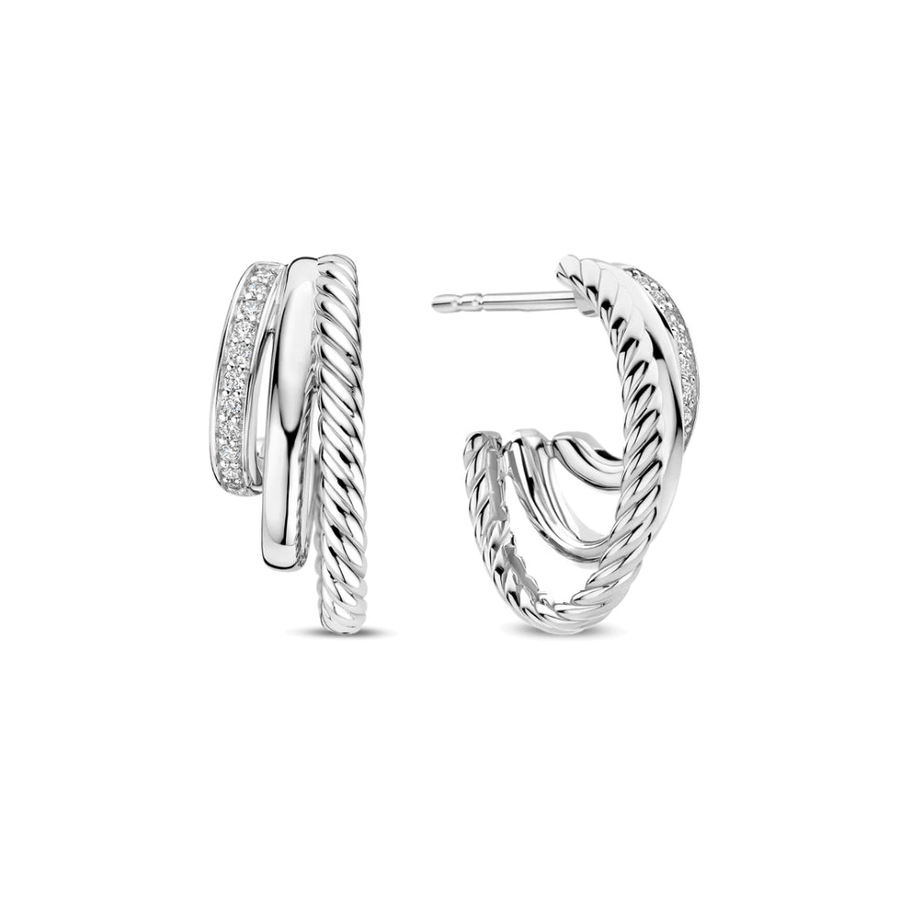 Ti Sento Silver Textured Triple Hoop Earrings