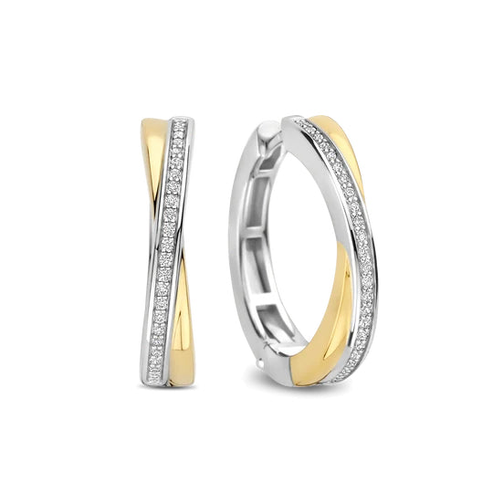 Ti Sento Two Tone Zirconia Crossover Hoops