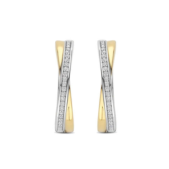 Ti Sento Two Tone Zirconia Crossover Hoops