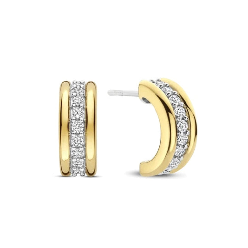 Gold toned half hoops featuring central strip of cubic zirconia stones