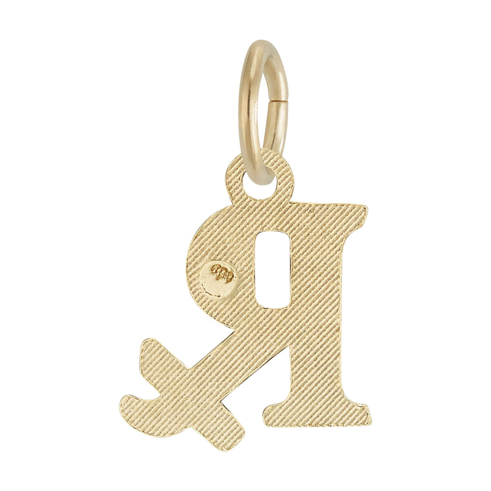 Textured back of a gold Pharmacy Prescription symbol charm, shown on a white background