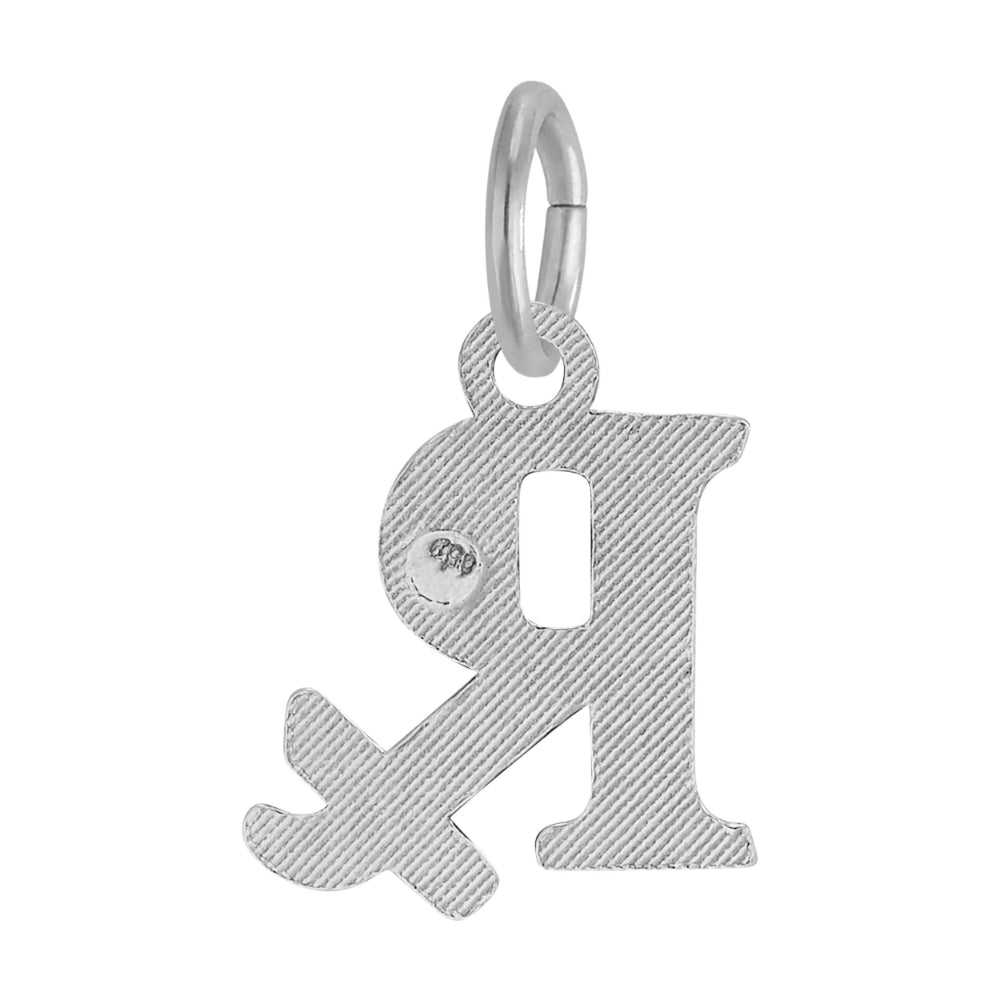 Textured back of a silver Pharmacy Prescription symbol charm, shown on a white background