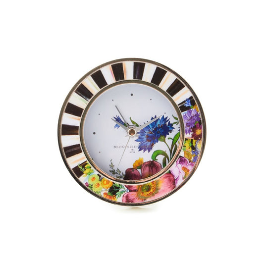 MacKenzie-Childs Flower Market Silver Plated Round Desk Clock