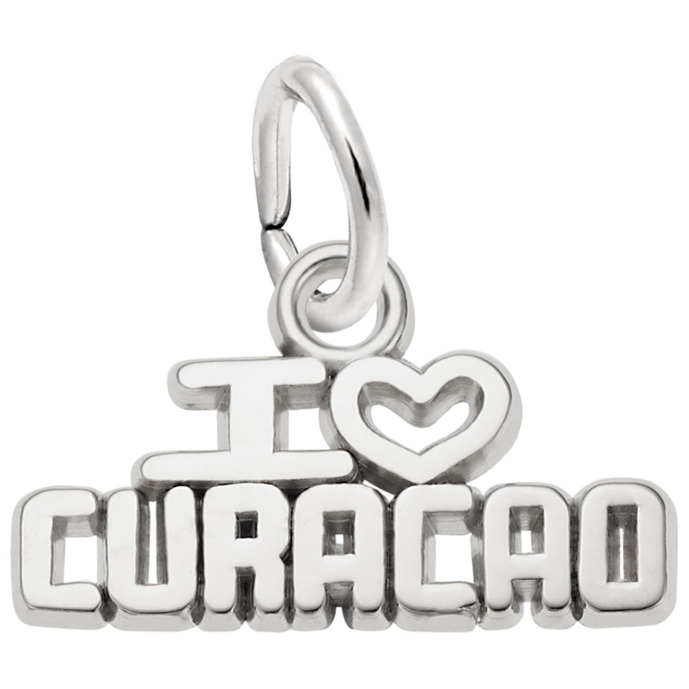 Silver charm with 'I ❤️ Curacao' text on a white background