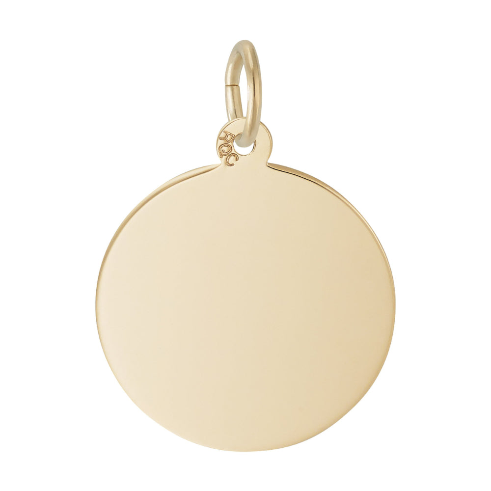 Plain gold disc charm, shown on a white background