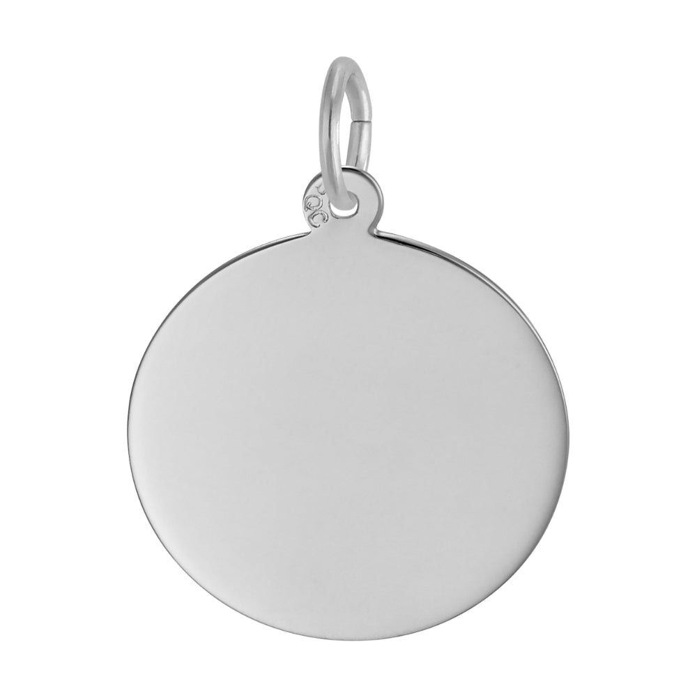 Plain silver disc charm, shown on a white background