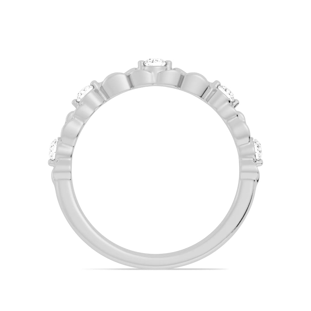 Silver ring with small diamonds on a white background