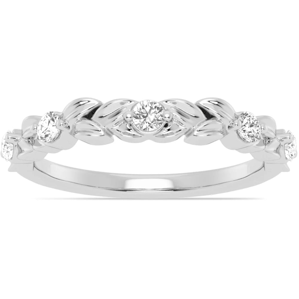 Silver ring with diamond stones on a white background