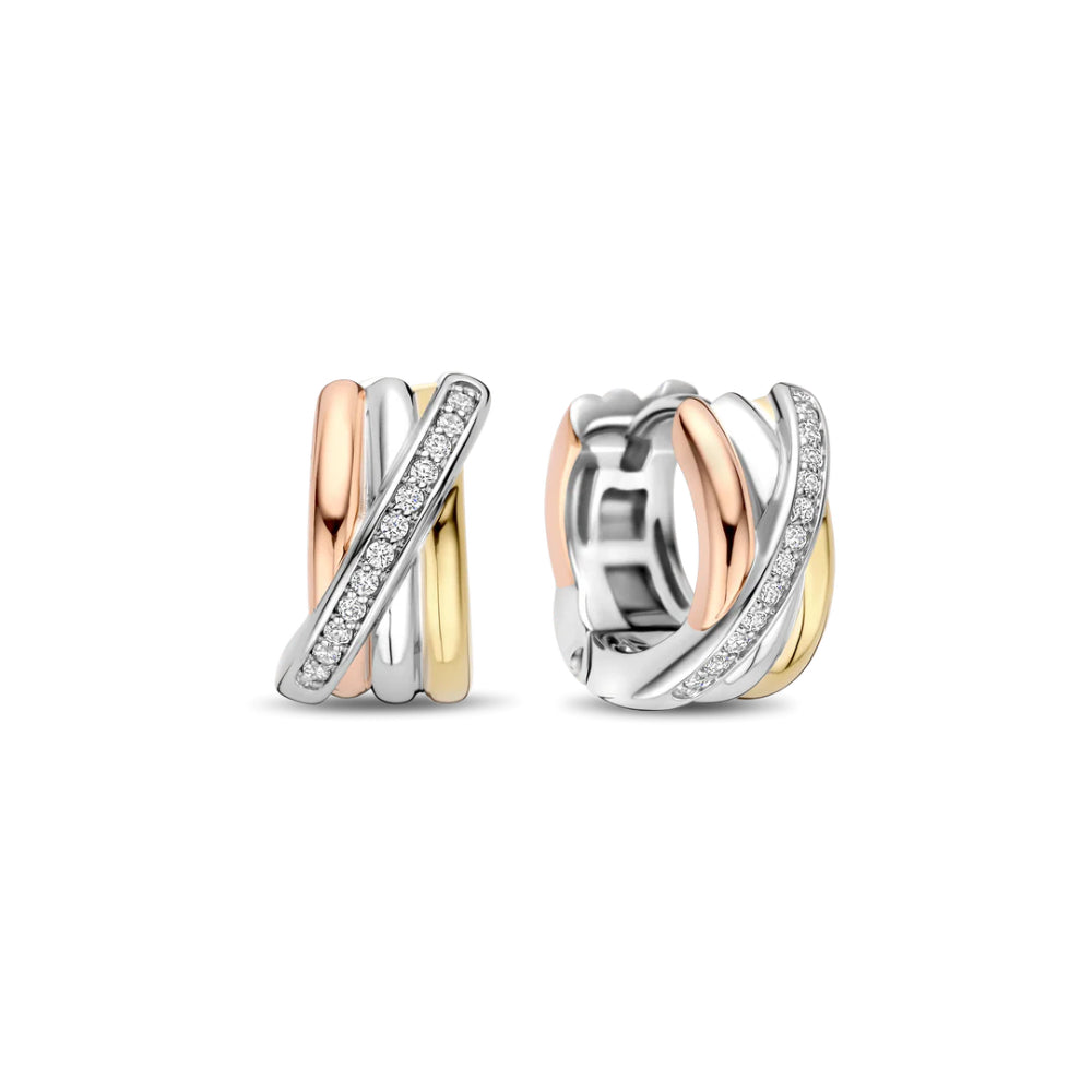 Ti Sento Tri-Color Three Row Hoop Earrings