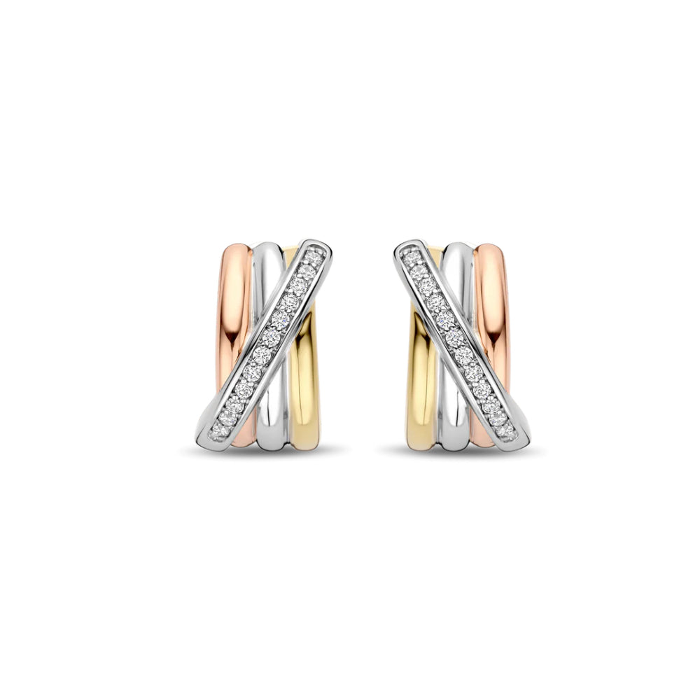 Ti Sento Tri-Color Three Row Hoop Earrings