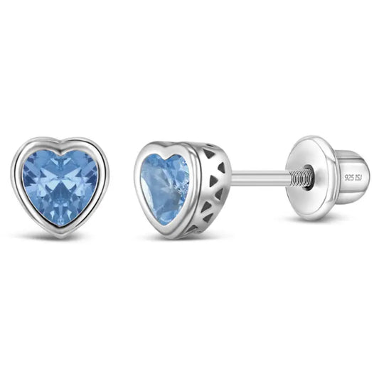 Children's Classic CZ Birthstone Solitaire Earrings- March