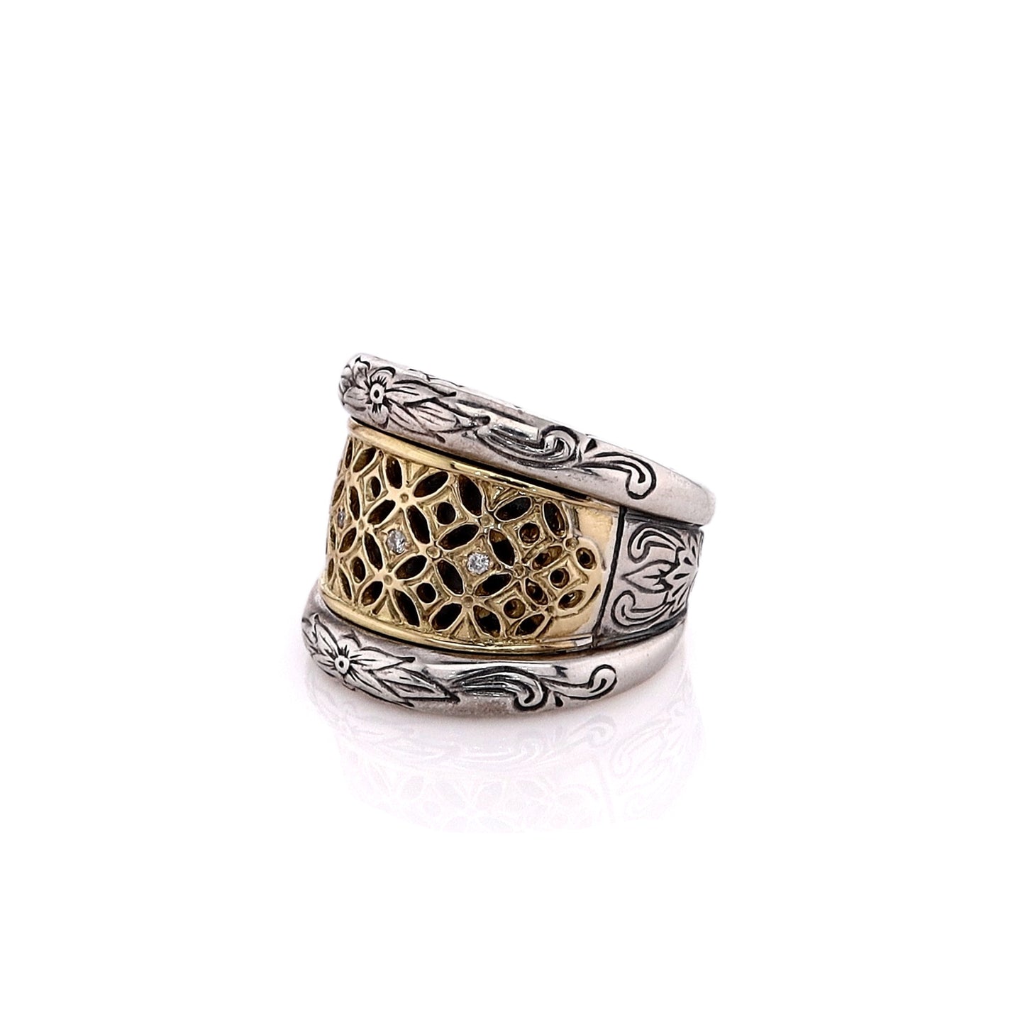 Konstantino 18k Yellow Gold Sterling Silver Diamond Classics Wide Band