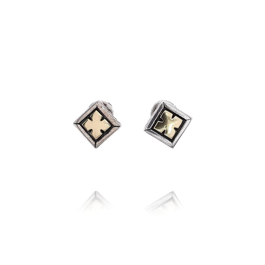 Konstantino Sterling Silver and 18 Karat Yellow Gold Square Stud Earrings