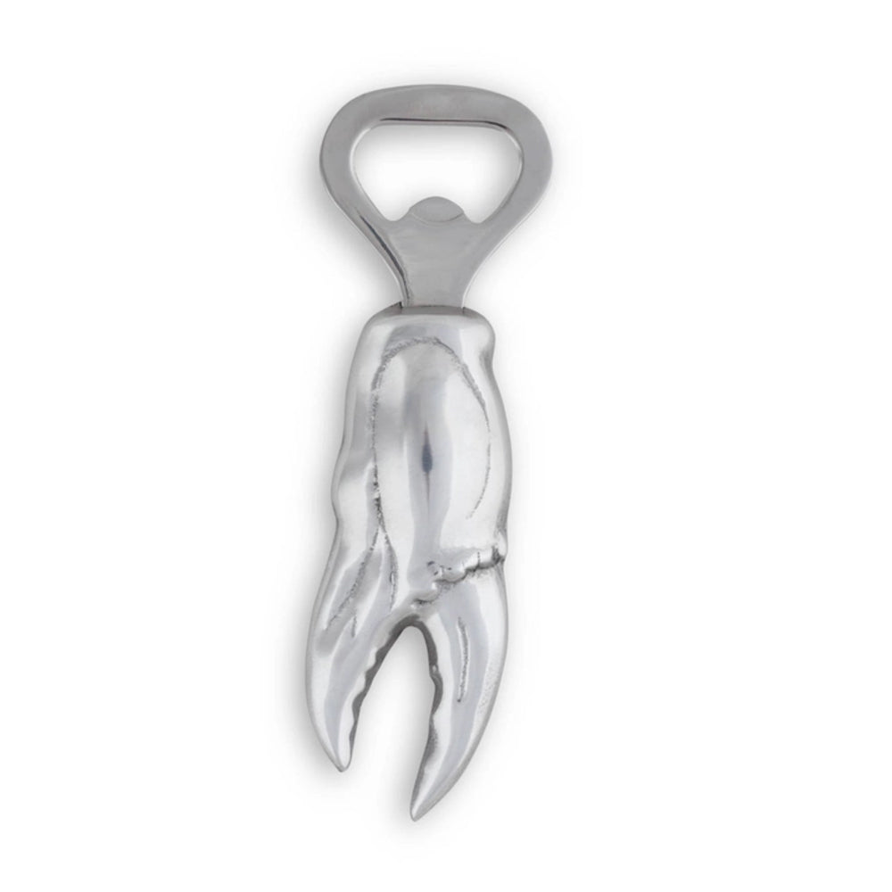 A silver metal lobster claw bottle opener with a polished finish, shown on a clean white background.