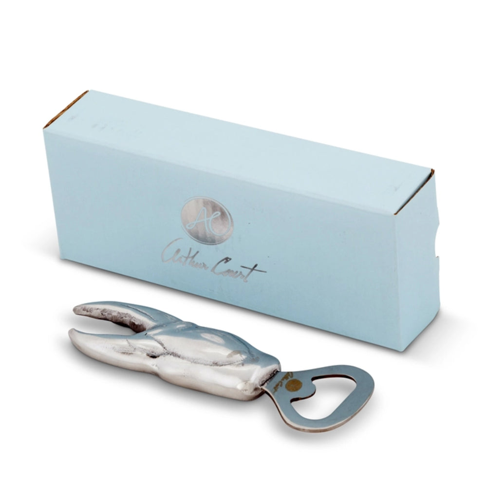 Marble-patterned bottle opener with a light blue box on a white background