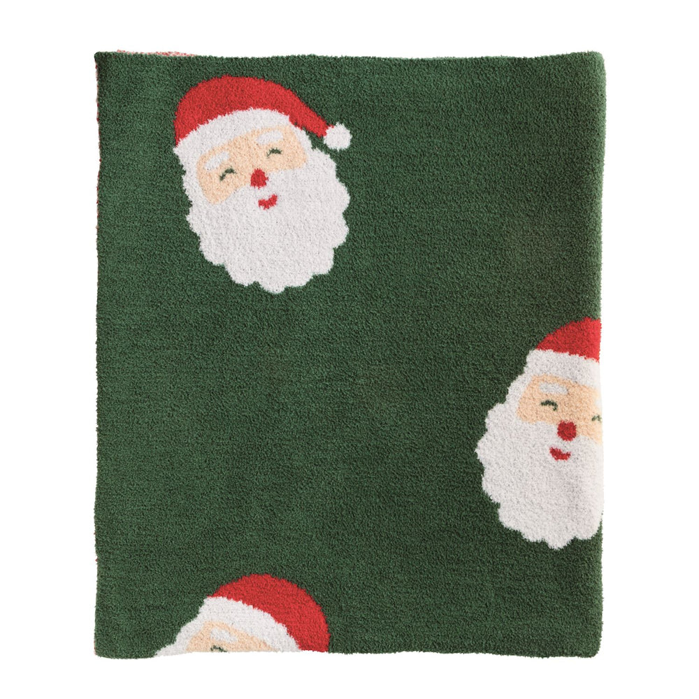Chenille blanket with Santas 