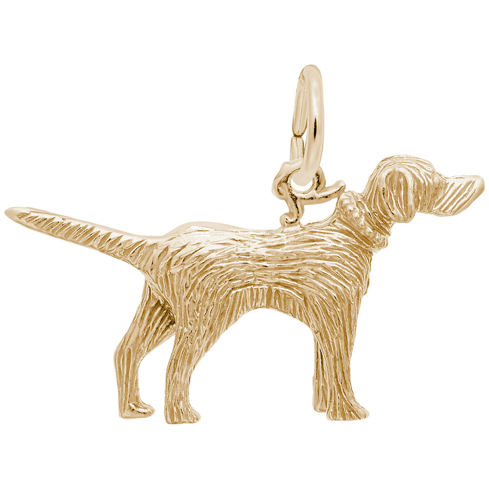 Gold setter dog shaped charm, shown on a white background