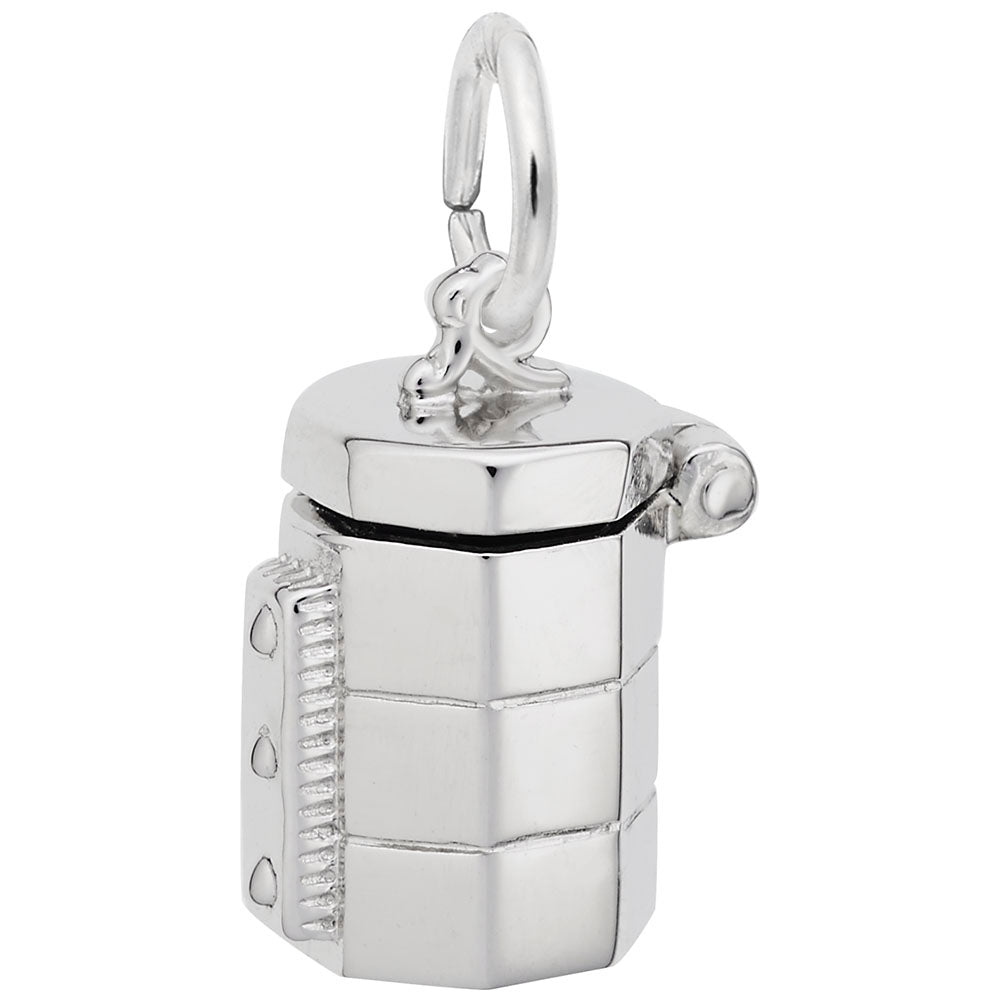 Silver charm resembling a pottery kiln with a closed lid, shown on a white background
