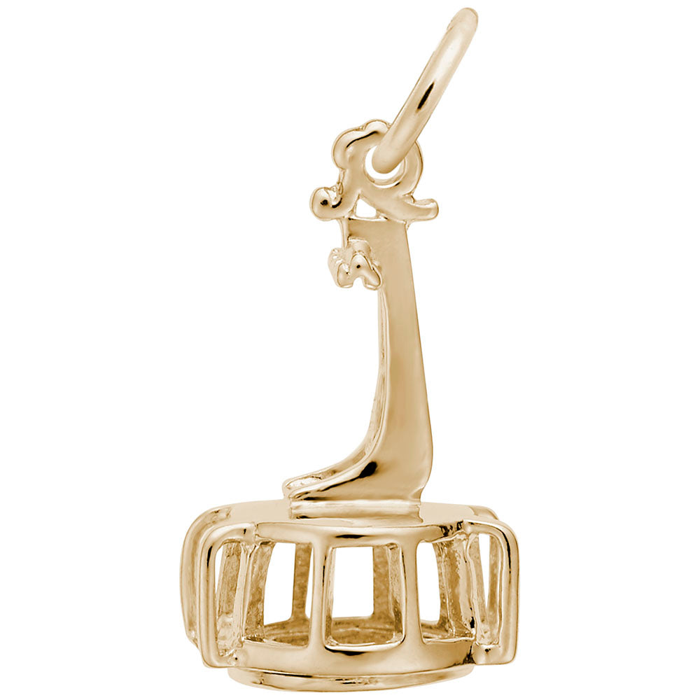Gold charm shaped like a ski tram, shown on a white background
